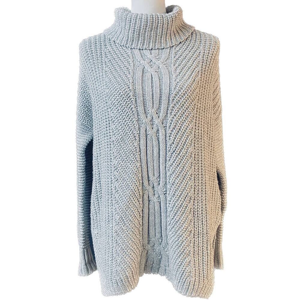 Lands' End Fisherman Turtleneck Long Sleeve Cable-knit Boxy Sweater Gray Women S